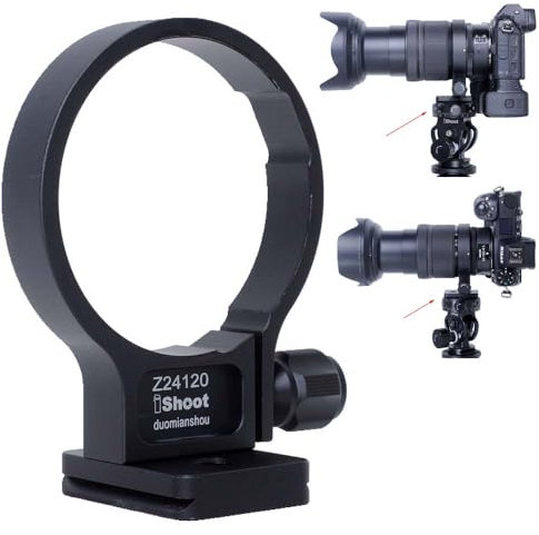 iShoot Objektiv-Kragen-Stativ-Halterungsring, kompatibel mit Nikon Nikkor Z 24–120 mm f/4 S Objektiv, Objektivstütze, Halterung unten ist Arca-Swiss Fit Schnellwechselplatte Schwalbenschwanznut