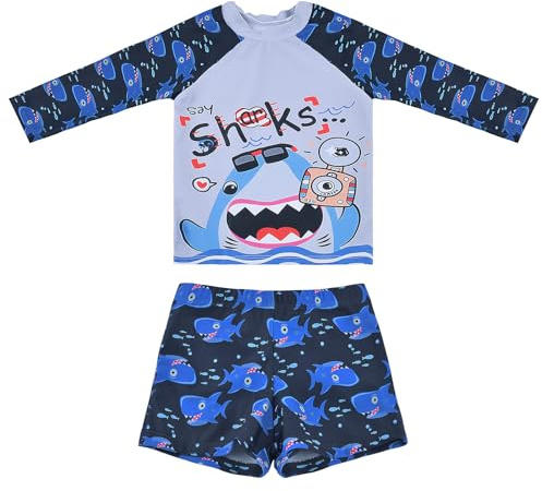 Trajes de Baño de Manga Larga Conjuntos Rashguard Bañador Protección Solar Ropa de Baño para Niños de 2 a 12 Años (10-12 Years, LA571-Grey)
