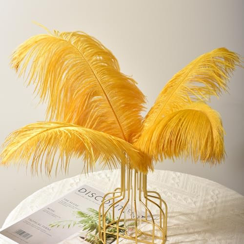 30 pièces de plumes d'autruche, Plumes Grand Pour la maison Décoration de mariage, Bricolage, Plumes d'autruche Vase (Or)