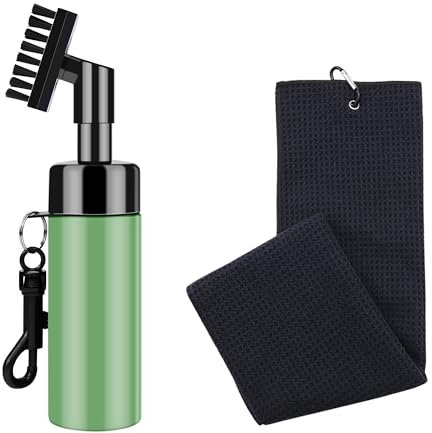FUZVOL Golf Club Brush Groove Cleaner, Golf Club Brush with Water Spray and Hook Bottle & Microfiber Golf Towel Kit for Golf Ball Club, Golf Accessories Golf Gift For Men