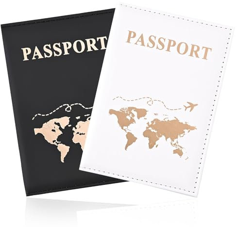 GIKPAX Porta passaporto da 2 pezzi, Porta passaporto in pelle PU Porta passaporto Portafoglio da viaggio per passaporto, carta biglietto, pass, carta di credito, biglietti da visita, (Bianco, Nero)