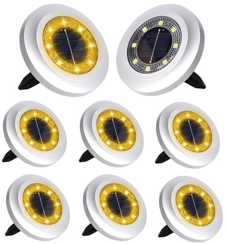 Puncools Solar Lights Outdoor Garden,8 Pack Waterproof Solar Ground Lights for Lawn Pathway Yard Landscape Walkway(Warm White)