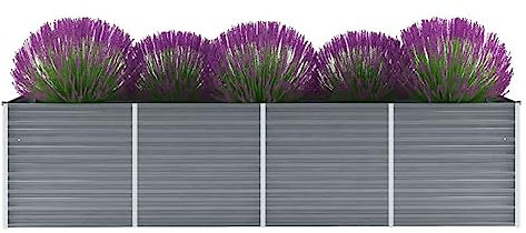 Chaduof Garten-Hochbeet, Pflanzkübel, Kräuterbeet, Hochbeete-kit, Schneckenzaun, Pflanztrog, Pflanzgefäße, Pflanzfolie Für Hochbeet,Teichbecken, Verzinkter Stahl 320x80x77 cm Grau