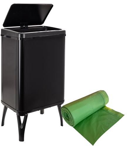 WELL HOME - Cubo de basura inteligente de 40L, Alto: 71,5 (x35,5x26), negro con rollo de 30 bolsas de basura adaptadas
