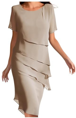 WVONIF Robe Droite Ete Femme Chic Robe d'été en Mousseline de Soie Manches 3/4 Coupe Ample de Mariée Robe de Cocktail élégante pour Soirée Robe Longue Femme Chic et Elegant ( Kaki, XXL