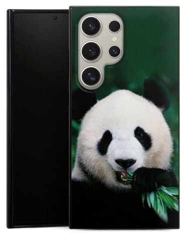 Silikon Hülle kompatibel mit Samsung Galaxy S24 Ultra Case schwarz Handyhülle Panda Bär Bambus