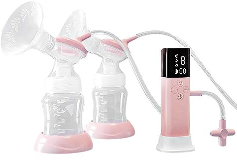 Double Electric Breast Pump Hands Free Breast Pump for Breastfeeding 2 Modes & 9 Suction Levels Low Noise Anti-Backflow Built-in Battery with 2pcs 150ml Milk Bottles