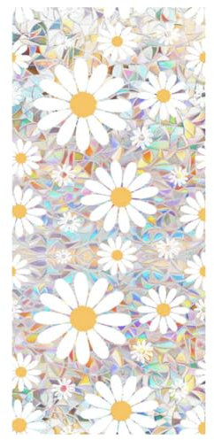 Fenster-Sichtschutzfolie, Motiv: Retro-Gänseblümchen, Regenbogenfarben, dekorative Fensterfolie, PVC-Buntglasabdeckung, nicht klebend, UV-Schutz, statisch, einfach anzubringen und zu entfernen, 43 x