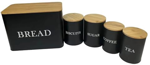 Kabalo Bread Bin Biscuit Barrel Tea Coffee Sugar Canisters Tins Air Tight 5 Piece Set