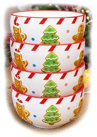 Darthome Set of 4 Gingerbread Cereal Bowls Xmas Cookie Festive Kitchen Dining Tableware