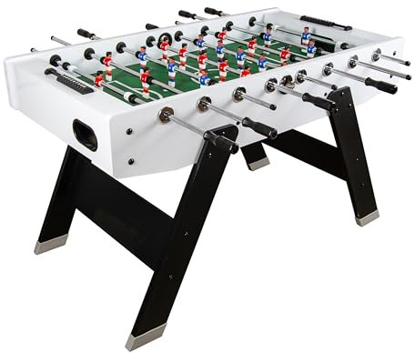 Leomark Tischfußball-Set Weiß-Schwarz mit Spielfiguren – Großer Kickertisch White Edition für Hause und Büro Höhe 85 cm