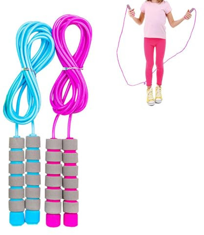 Corde à Sauter Enfant, Corde a Sauter Sport, Corde a Sauter Reglable avec Poignées en Mousse, Corde à Sauter Souple Réglable avec Poignées en Mousse Douce, pour Garçon Fille Fitness, 2 PCS