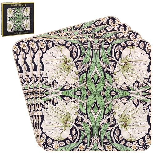 The Leonardo Collection William Morris Pimpernel Untersetzer-Set für Büro, Zuhause und Küche, schönes Untersetzer-Set für dekorative Wohnaccessoires, Getränkeuntersetzer für Tee und Kaffee, 4 Stück
