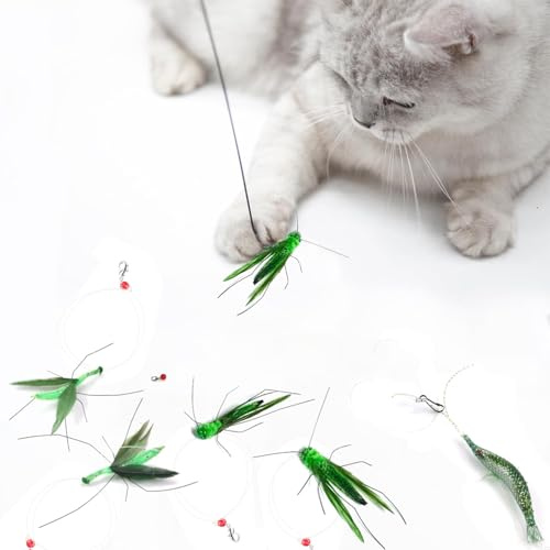 Hjvvr 5PCS Cat Wand Toy Refills - Interactive Cat Teaser Feather Attachments, Insect Cat Toy Replacements for Indoor Cats & Kittens
