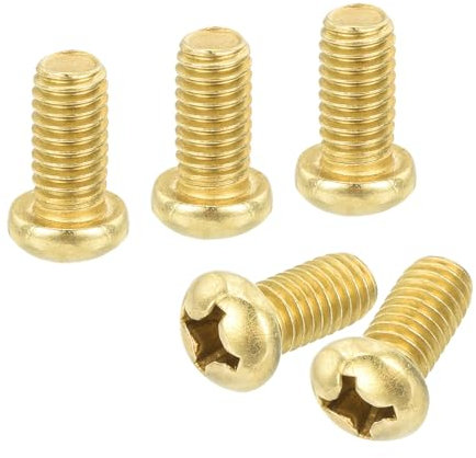 sourcing map Lot de 12 vis à métaux en laiton M6 x 12 mm Phillips à tête cylindrique pour meubles, matériel de bureau, électronique, ton laiton