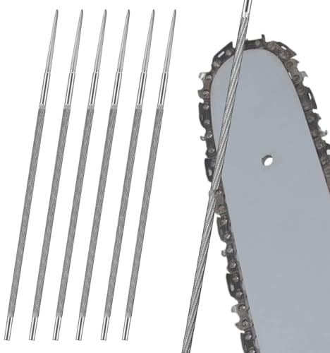 GIUSOBG 6 Stück 4.0MM Feile für Kettensäge Feilen Kettensäge Rundfeile | Gehärtete Stahllegierung Rundfeilen zum Instandsetzen und Schärfen von Sägeketten, Kettensägenkette Schärfwerkzeuge