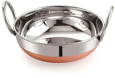 ZenithCart Stainless Steel kadhai with Copper Bottom | kadai Cooking Bottom Pot Pans for Frying | Copper Bottom Steel kadai | Bowl shaped | 1 L | pack of 1