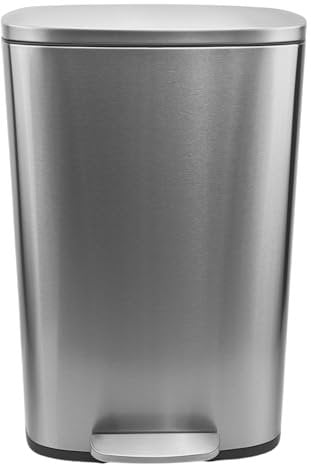 Jolie Max Stainless Steel Pedal Bin – Fingerprint-Proof Kitchen Bin with Soft-Close Lid & Steel Bar Pedal – Rectangular Brushed Steel Waste Bin for Home & Office (50L)