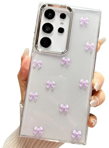 Esakycn Trasparente Cover per Samsung Galaxy A55 5G, Custodia Glitterata Silicone Motivo Estetico con Fiocchi Morbida Gel Antiurto Ultrasottile TPU Donne Ragazze Case per Samsung A55 6,6, Rosa