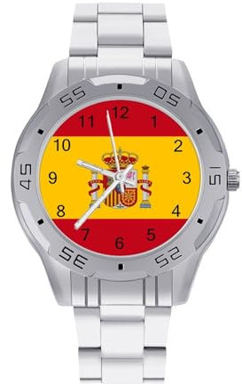 Reloj de pulsera de acero inoxidable para hombre, diseño de bandera de España, fácil de leer, para mujer