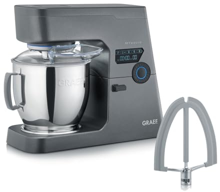 GRAEF Küchenmaschine MYestro KM7016 + ETKM Flexi Rührer, Knetmaschine mit 7 Liter Edelstahl-Rührschüssel, Multifunktionale Rührmaschine mit flüsterleisen und effizienter 800 Watt Gleichstrommotor