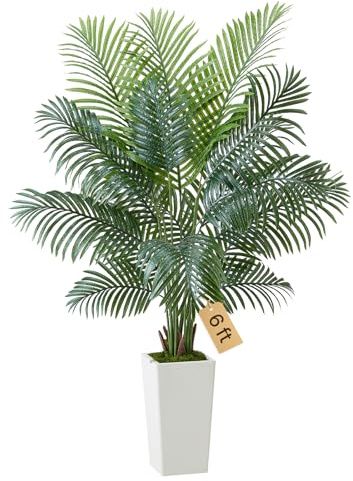 VEVOR Palmera Areca Artificial de 1829 mm, Planta Tropical de Imitación con Maceta Alta Blanca, PE, para Decoración de Hogar, Oficina, Sala de Estar, Inauguración de Casa, 1160 x 900 x 1820 mm