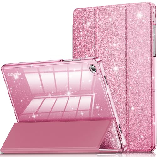 INFILAND Custodia per Samsung Galaxy Tab A11+/A9+11 Pollici (2023/2025),Custodia Protettiva per Tablet con Retro Trasparente e Brillante per Ragazze e Bambini,Auto Wake/Sleep (Rosa)