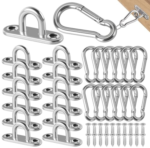40-teiliges Augplatte Edelstahl Haken Set Augplatte mit Öse Deckenhaken(S) | Befestigungshaken inklusive Karabiner Groß Karabinerhaken für die Montage an Wänden Haken Decke sind perfekt zum Aufhängen