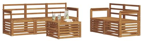 vidaXL Sofagarnituren 6 pcs Natur Massivholz Akazie, Moderne Gartenmöbel, strapazierfähiges Outdoor-Sofa, Lounge-Set für die Terrasse, bequemes Sitzen draußen