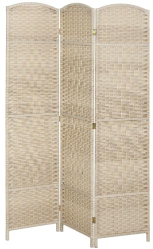 HOMCOM Paravento da Interno a 3 Pannelli 135x180 cm Rovere | Pieghevole, Separé Divisorio per Ambienti Interno, Autoportante, Intrecciato, PP e Legno di Pino, per Casa Soggiorno Ufficio