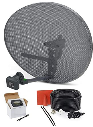 SSL Satellites Zone 2 Satellite Dish Quad LNB + 20 Meter Black RG6 Cable FTA Signal Pointer Satellite SKY, SKY+, HD, Freesat TV Signal Finder Caravan Motorhome Satellite System Box Kit