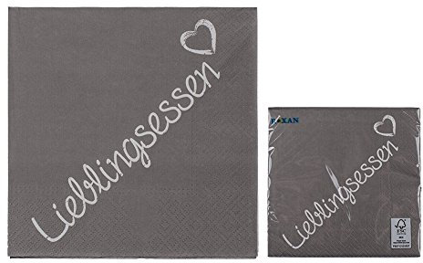 OOTB Graue Papier Servietten Lieblingsessen mit weißer Schrift ca.33x33cm 20Stück
