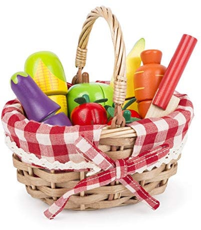 small foot Schneide-Obst und Gemüse aus Holz mit Klettverschluss, Kaufmannsladen Zubehör, für Kinder ab 3 Jahren, 11281