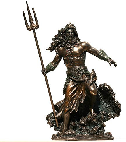 e-katastima Poseidon Figur des Meeresgottes Neptun Skulptur Bronze-Finish 20 cm Kunstharz braun Höhe (ohne Dreizack) 20,5 cm