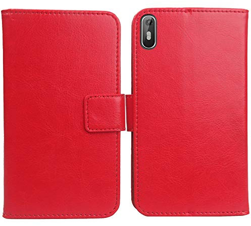 Lankashi PU Leder Tasche Hülle Für Cubot J5 5.5 TPU Silikon Schale Handy Flip Brieftasche Schutz Case Cover Etui Schutzhülle Klapphülle Handytasche (Farbe: Rot)
