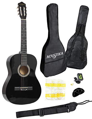 Chitarra Classica Acustika in Legno 100 cm 6 Corde in Nylon 4/4 Misura 39 Nero