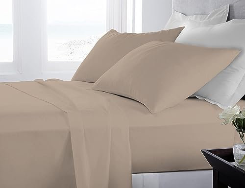 Banzaii Completo Lenzuola Matrimoniale Maxi 100% Puro Cotone Alta qualità Made in Italy (per materassi 180 cm, altezza fino a 30 cm) Beige