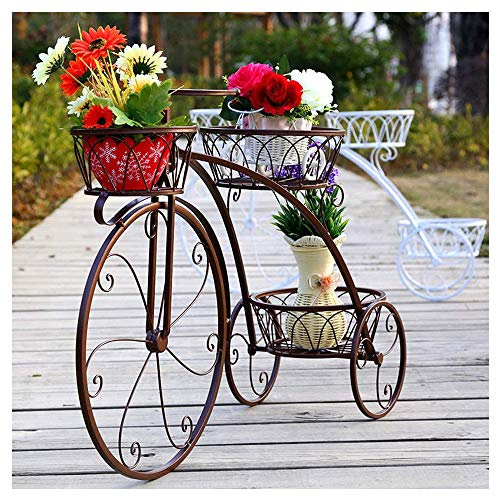 YOGANHJAT Blumenständer Metall, Kreatives Fahrrad Blumentreppe, 3 Tier Metall Pflanzenständer für Garten Ecke Balkon Wohnzimmer 82 x 24 x 51cm,Braun