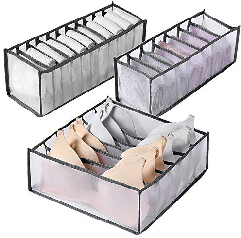 RIVIEVAL 3Pcs Unterwäsche Organizer, Faltbarer BH Organizer BH Aufbewahrungsbox Waschbare Aufbewahrungsbox Unterwäsche Schublade Organizer Wardrode Organizer für BHs, Socken, Krawatten, Schals