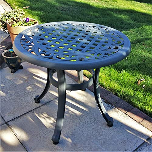 Lazy Susan Garten-Sonnenliege aus Metall, 193,5 cm, Schieferoptik, Aluminiumguss, wetterfest, stabil, wartungsfrei, mit AVA-Tisch und blauen Kissen, 2 Stück