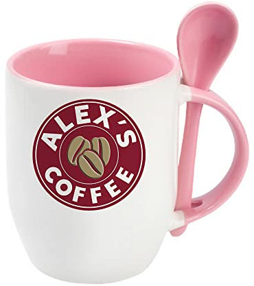 Giftme Personalised with Any Name Costa Unique Spoon Ceramic Mug Coffee Tea Mug. (Pink Spoon)