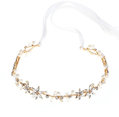 SOLUSTRE Damen Brautgürtel Hochzeit Strass Kristall Perle Gürtel Hochzeitskleid Blatt Brautjungfer Schärpe Für Braut Zubehör Golden