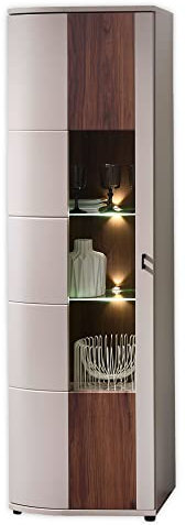 Stella Trading Saigon Vitrine in Nussbaum Amber Optik, Basalt - Moderner Vitrinenschrank mit LED-Beleuchtung und viel Stauraum - 60 x 199 x 38 cm (B/H/T)