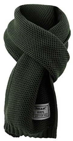 PESAAT Kids Winter Infinity Scarf Knit Toddler Boys Girls Scarves Cotton Outdoor Neck Warmer for Children 3-15 Years (Army Green)