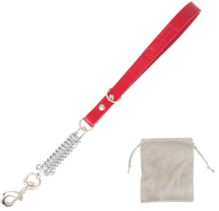Kurze Anti-Zug-Hundeleine aus Leder. Rot, 45 cm. | Hochwertiges spanisches Rindsleder; in Spanien gefertigt, mit Ruckdämpfer für mittelgroße und große Hunde.