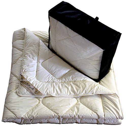 Meivita Merino Schafschurwolle Ganzjahresdecke mit Zirbe in 200x220 cm Ganzjahresbett Steppdecke Bett-Decke Zirbenholz Spänen