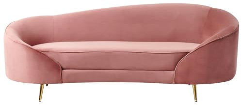 Divano a 3 posti velluto curvo stile glamour rosa pastello e oro