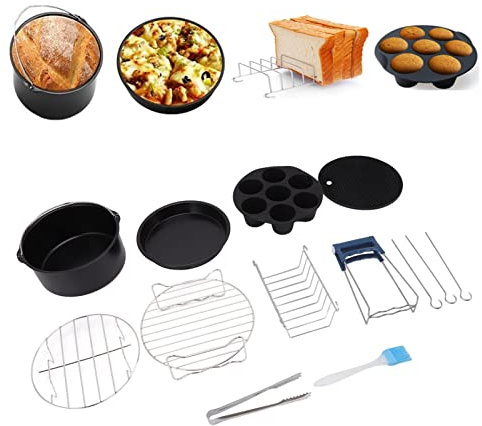13 Pièces Set D'accessoires pour Friteuse avec des Recettes Compatibles pour La Friteuse et le Four, 16 cm Set D'accessoires pour Friteuses de Luxe