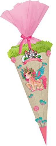 Ursus SCHULTÜTEN BASTELSET Green&Easy - aus Graspapier Einschulung Schulanfang - Zuckertüte für Jungen und Mädchen zum Basteln - Bastelschultüte (rosa - Motiv Pegasus)