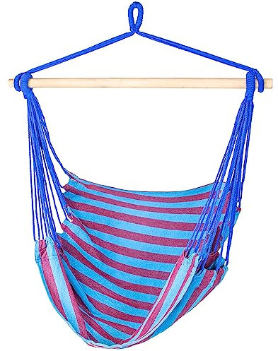 ZOLTA Hängematte 100x100cm - Indoor- und Outdoor- Hängeschaukel - Gartenzubehör - Camping Zubehör - Hängender Schaukelstuhl - Häng Hängematte - Hammock für Kinder und Erwachsene - Blau/Rot